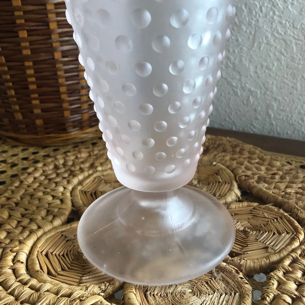 Vintage Pink Hobnail Glass Footed Vase - Picture 9 of 11